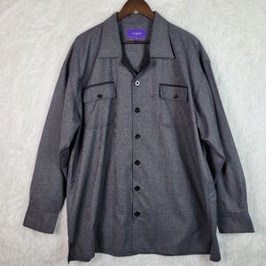 Statement‎ Italy Mens 3XL Gray & Black Trim Camp Collar Button Up Shirt Party